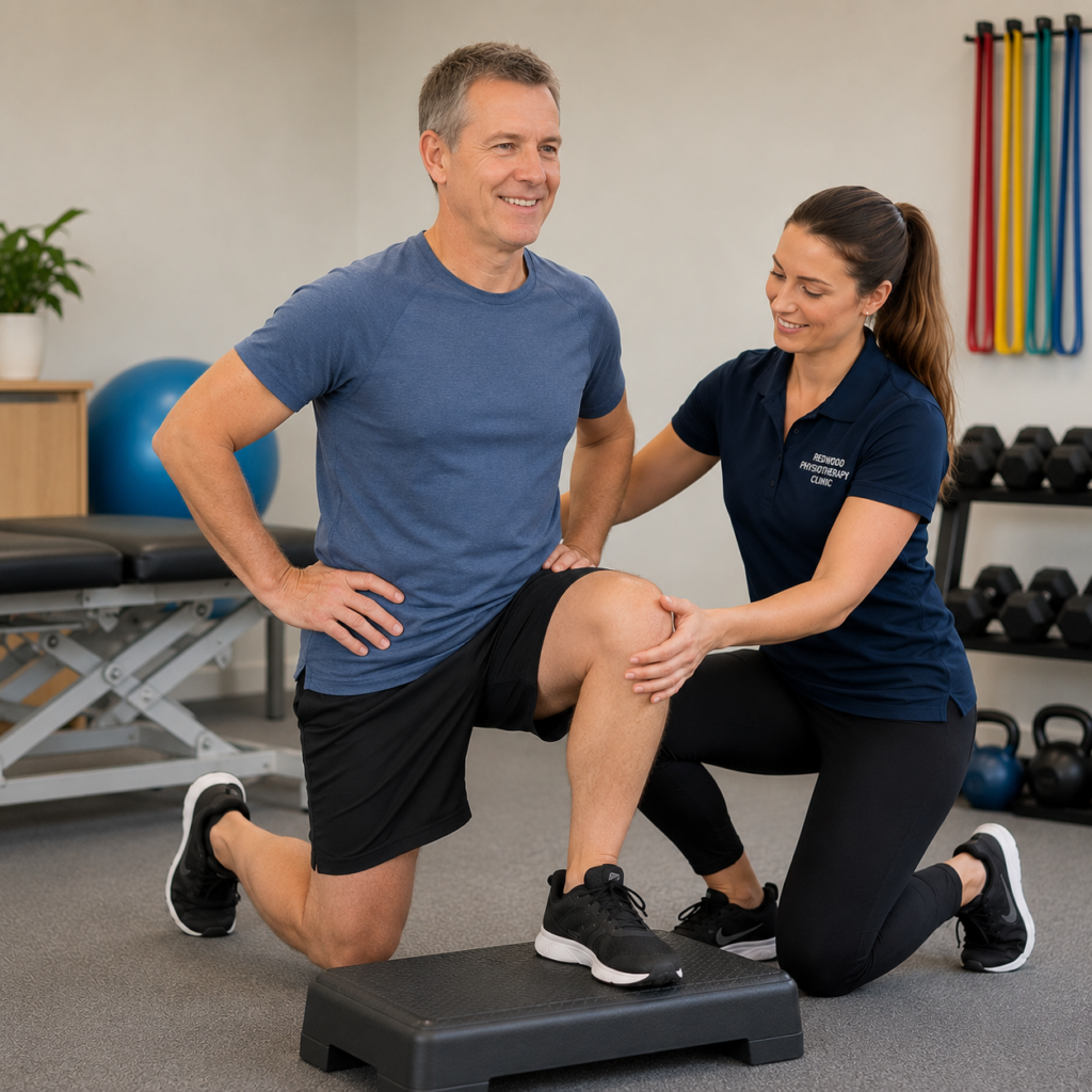 Rehabilitation Gym Guided Leg Exercise in Rehab Clinic