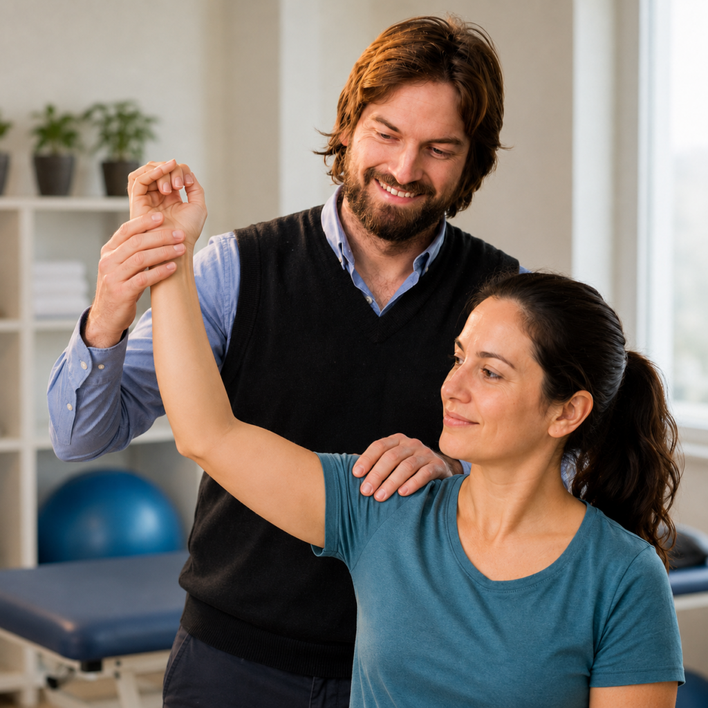 Guided Stretch in a Bright Clinic