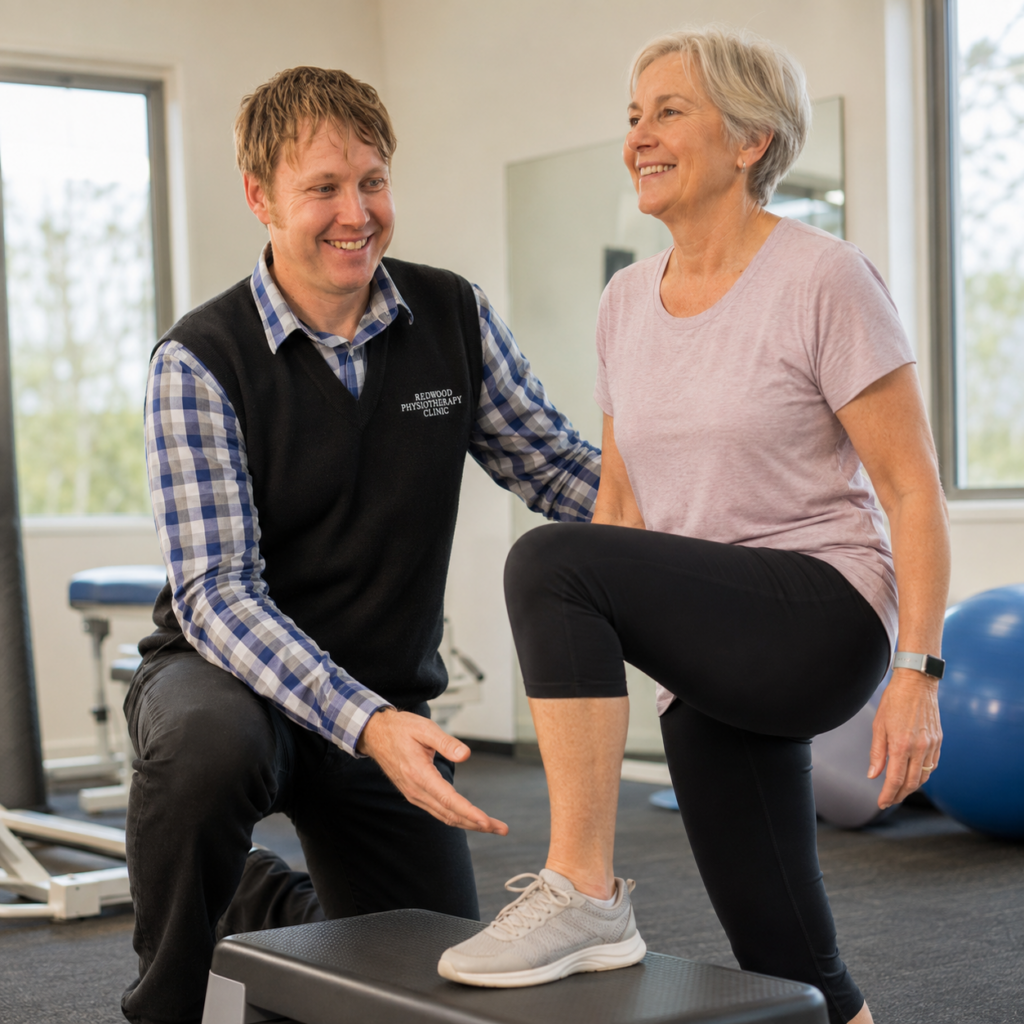 Therapist Guiding Step-Up Exercise