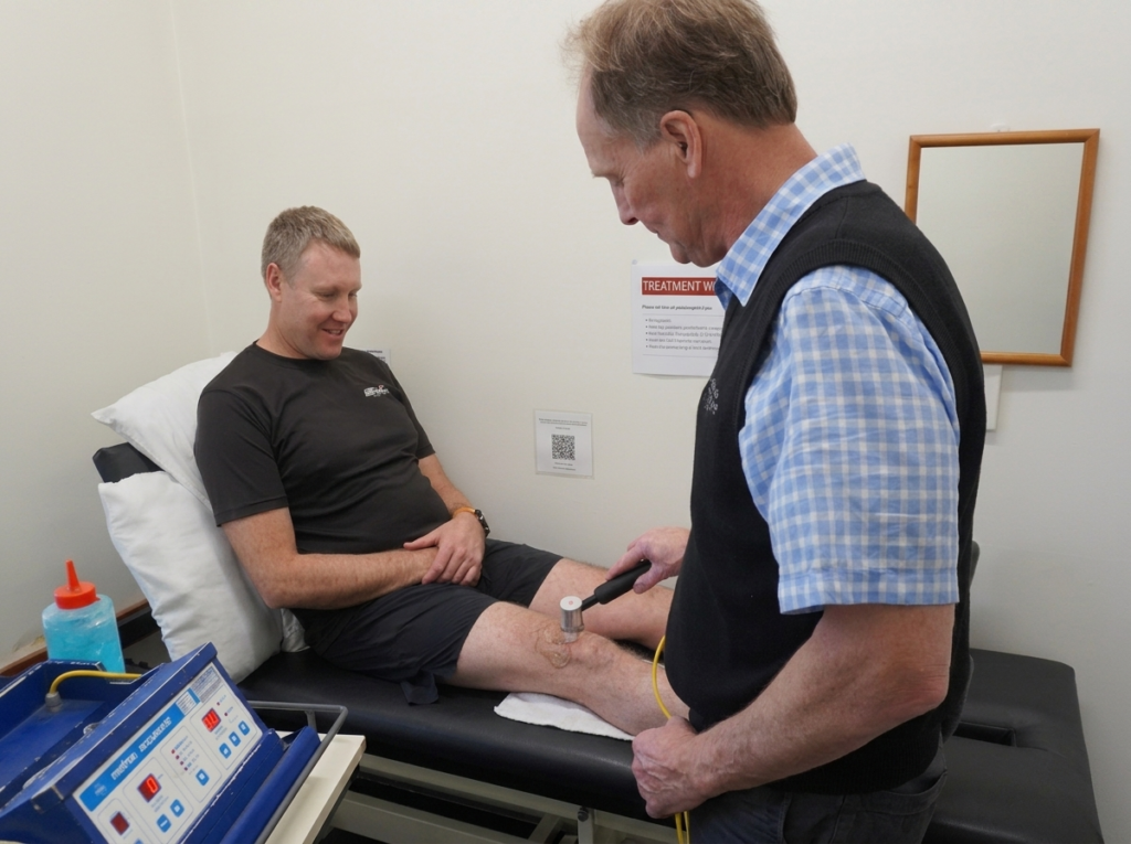 therapeutic ultrasound machine Used on Client to reduce pain at Redwood clinic.
